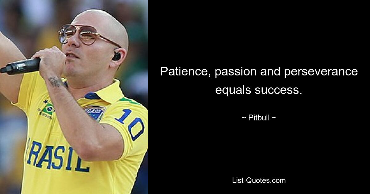 Patience, passion and perseverance equals success. — © Pitbull