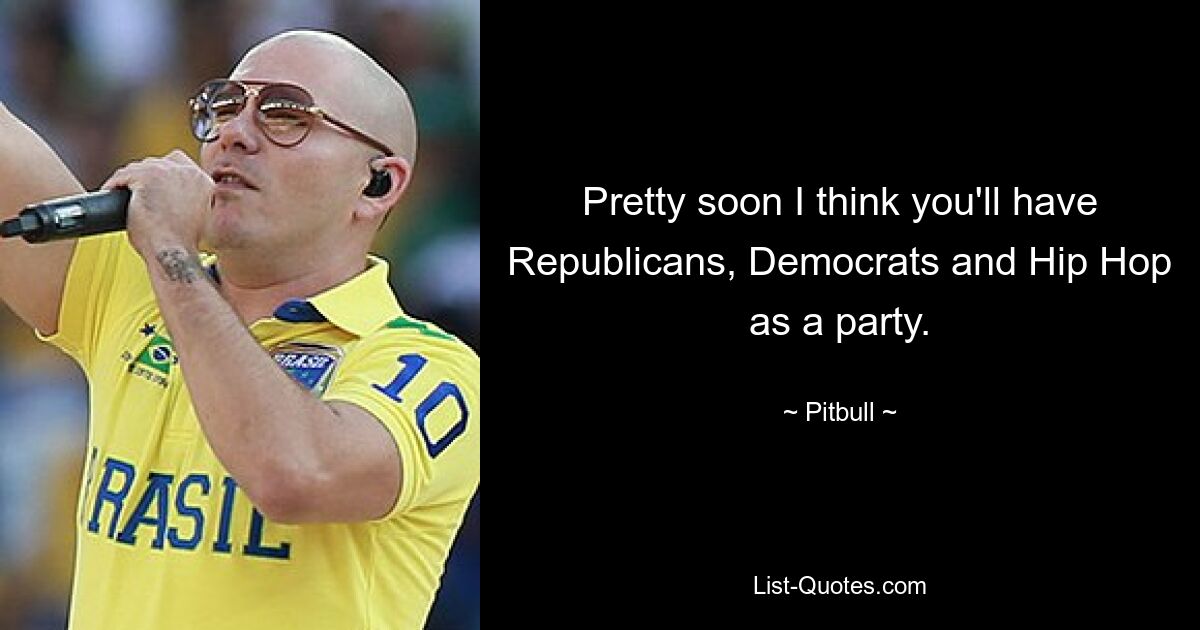 Pretty soon I think you'll have Republicans, Democrats and Hip Hop as a party. — © Pitbull