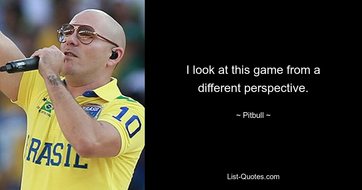 I look at this game from a different perspective. — © Pitbull