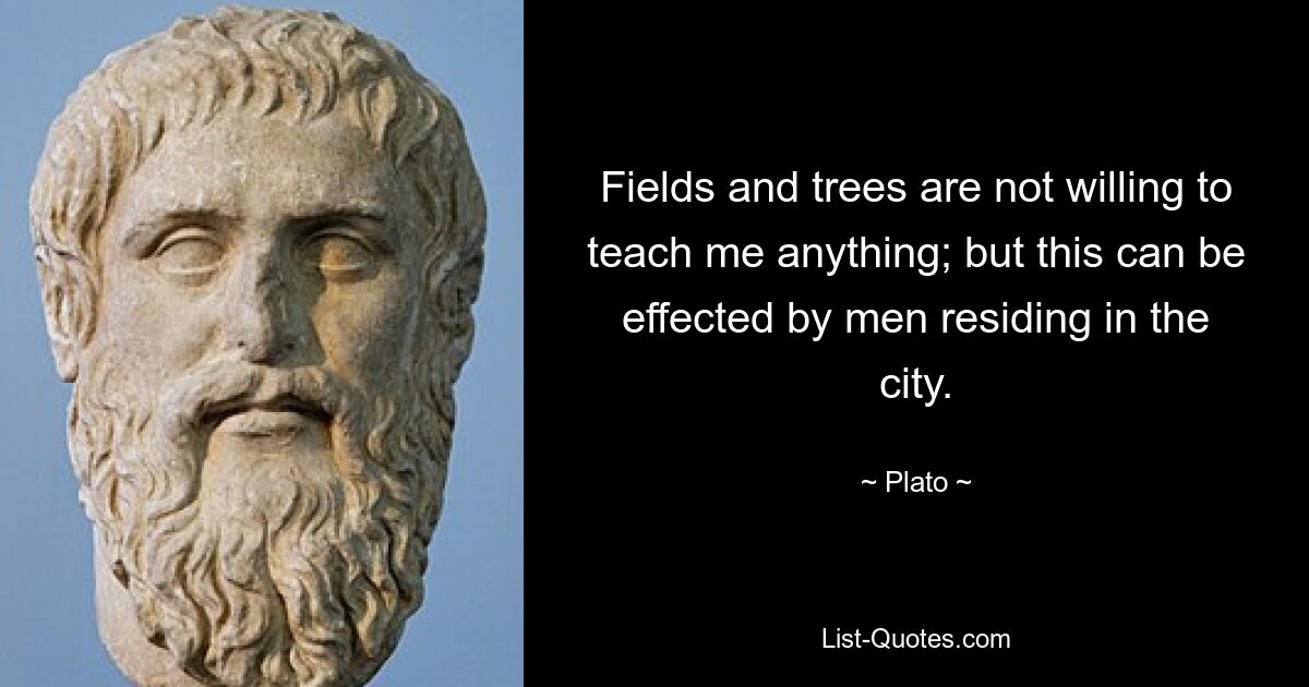 Fields and trees are not willing to teach me anything; but this can be effected by men residing in the city. — © Plato