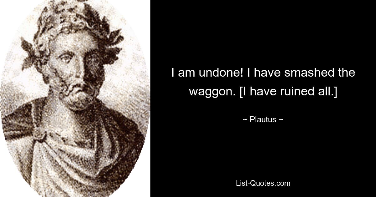 I am undone! I have smashed the waggon. [I have ruined all.] — © Plautus