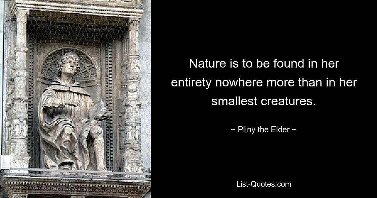 Nature is to be found in her entirety nowhere more than in her smallest creatures. — © Pliny the Elder