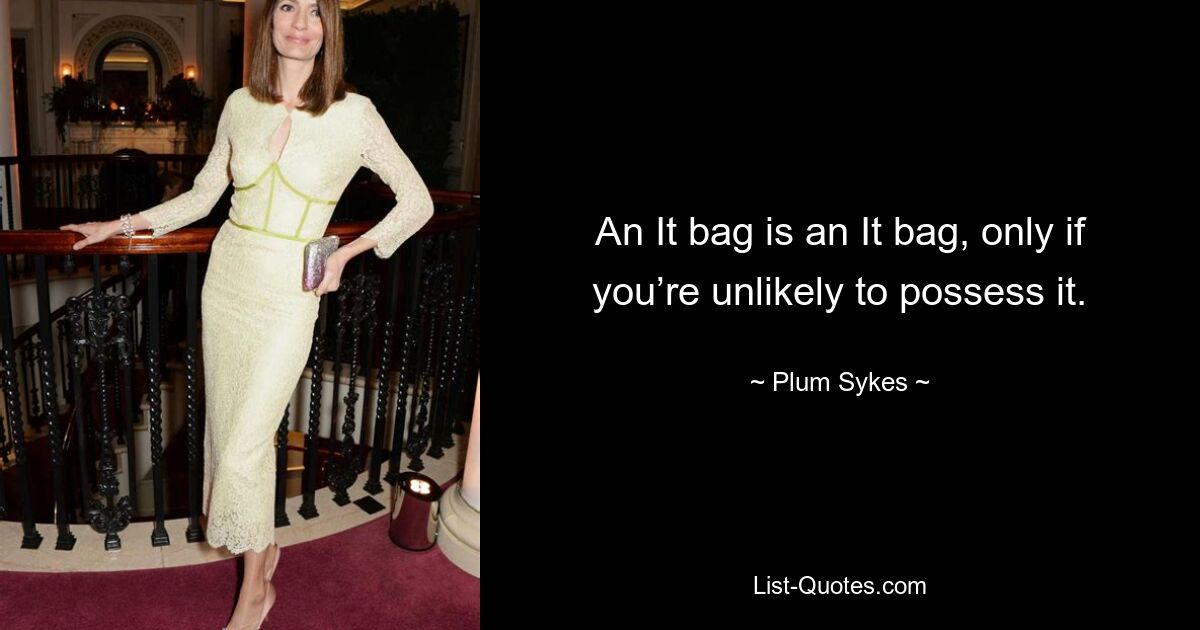 An It bag is an It bag, only if you’re unlikely to possess it. — © Plum Sykes