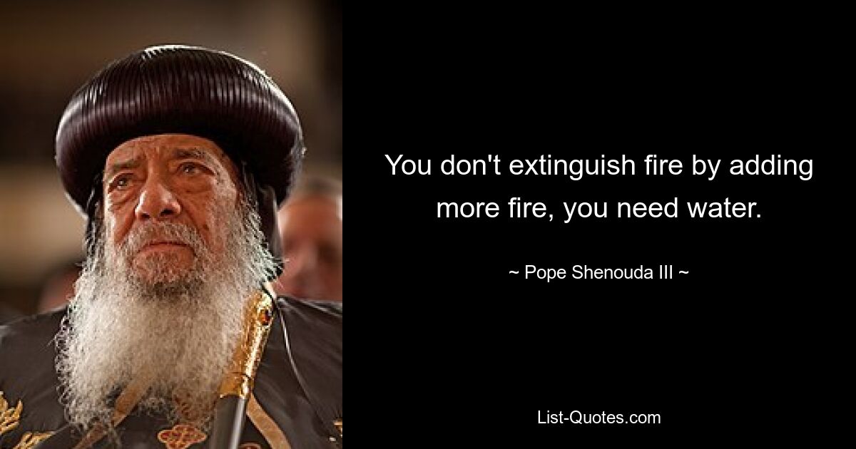 You don't extinguish fire by adding more fire, you need water. — © Pope Shenouda III