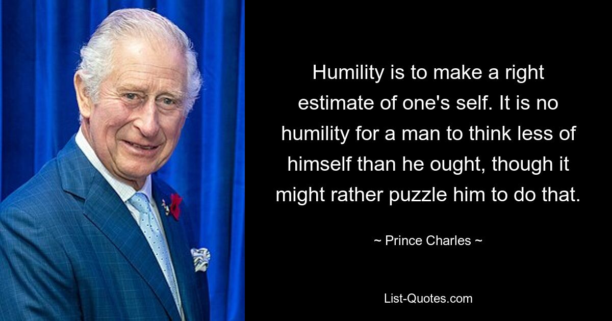 Humility is to make a right estimate of one's self. It is no humility for a man to think less of himself than he ought, though it might rather puzzle him to do that. — © Prince Charles