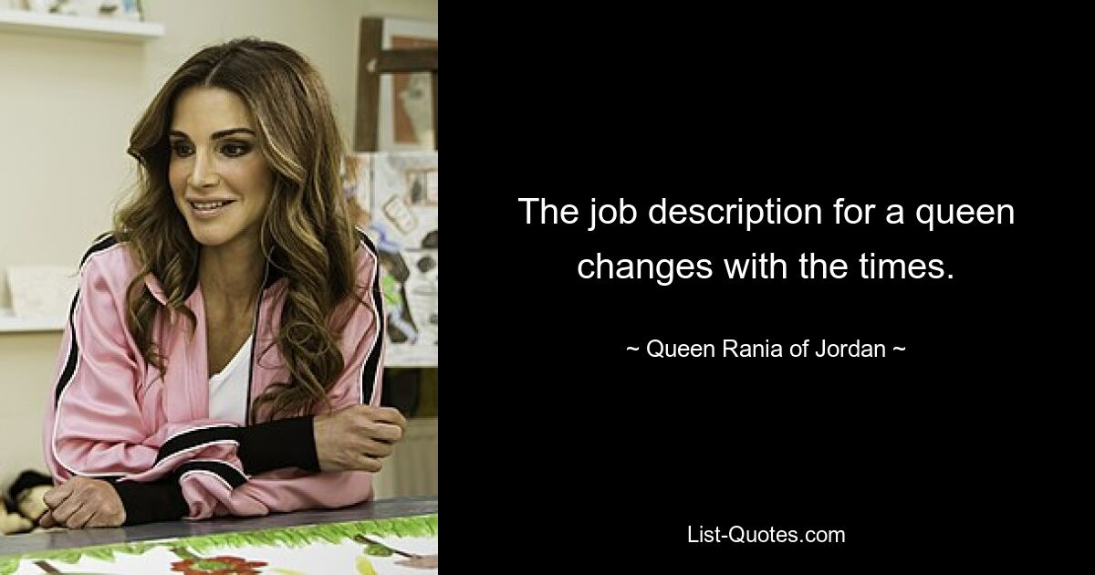 The job description for a queen changes with the times. — © Queen Rania of Jordan