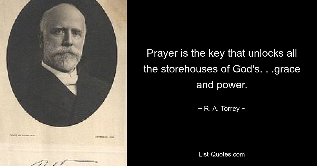 Prayer is the key that unlocks all the storehouses of God's. . .grace and power. — © R. A. Torrey