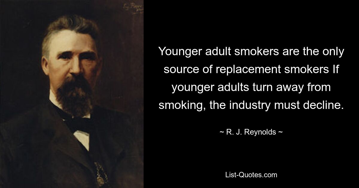 Younger adult smokers are the only source of replacement smokers If younger adults turn away from smoking, the industry must decline. — © R. J. Reynolds