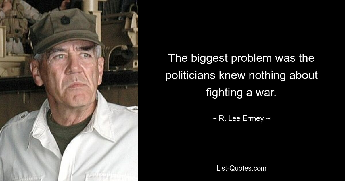 The biggest problem was the politicians knew nothing about fighting a war. — © R. Lee Ermey