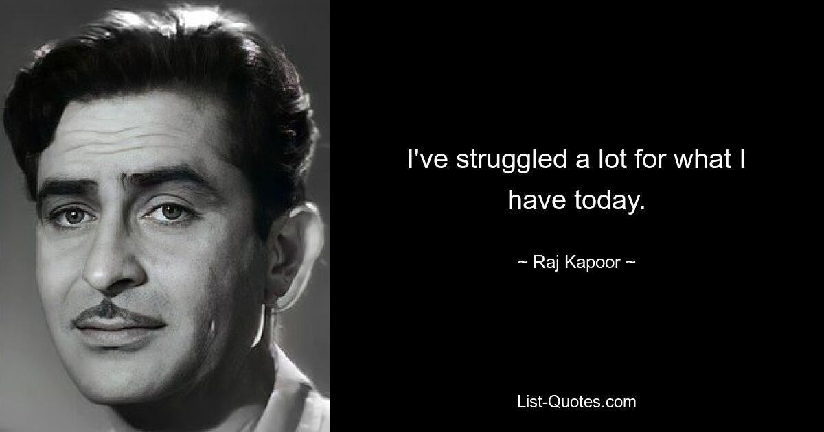 I've struggled a lot for what I have today. — © Raj Kapoor