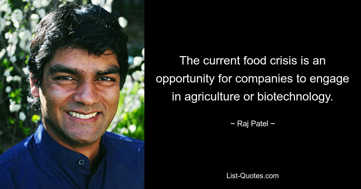 The current food crisis is an opportunity for companies to engage in agriculture or biotechnology. — © Raj Patel