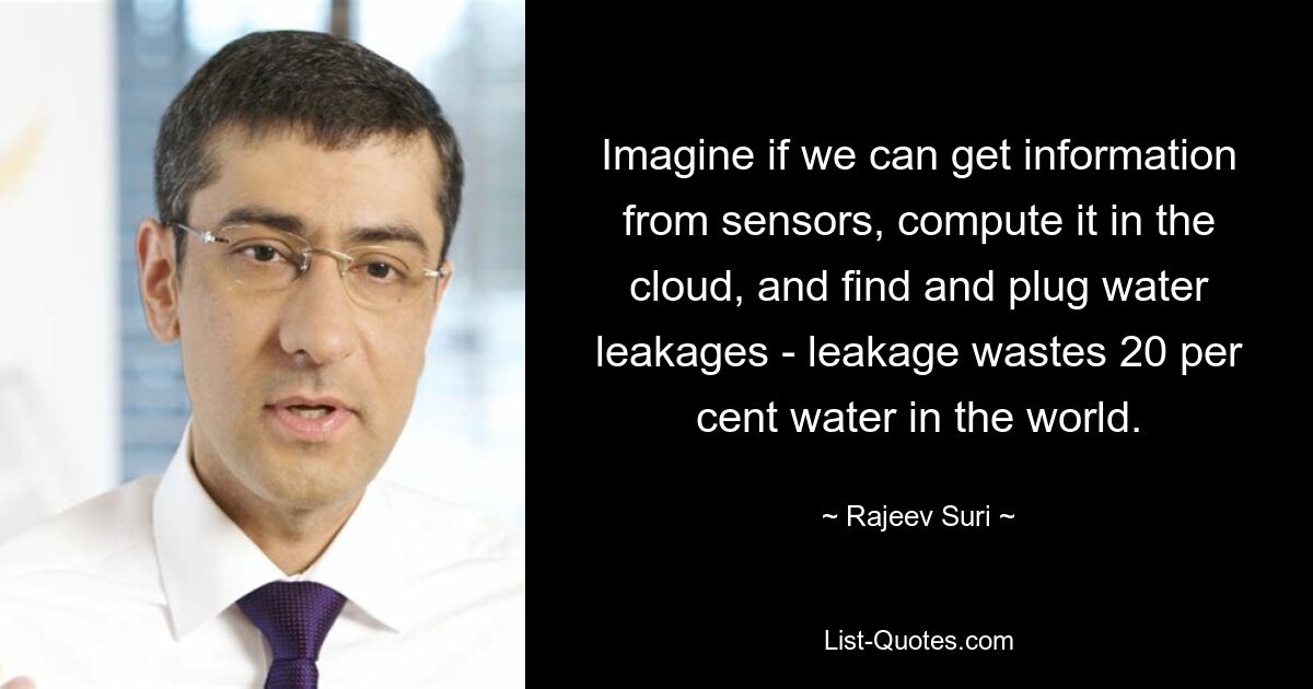 Imagine if we can get information from sensors, compute it in the cloud, and find and plug water leakages - leakage wastes 20 per cent water in the world. — © Rajeev Suri