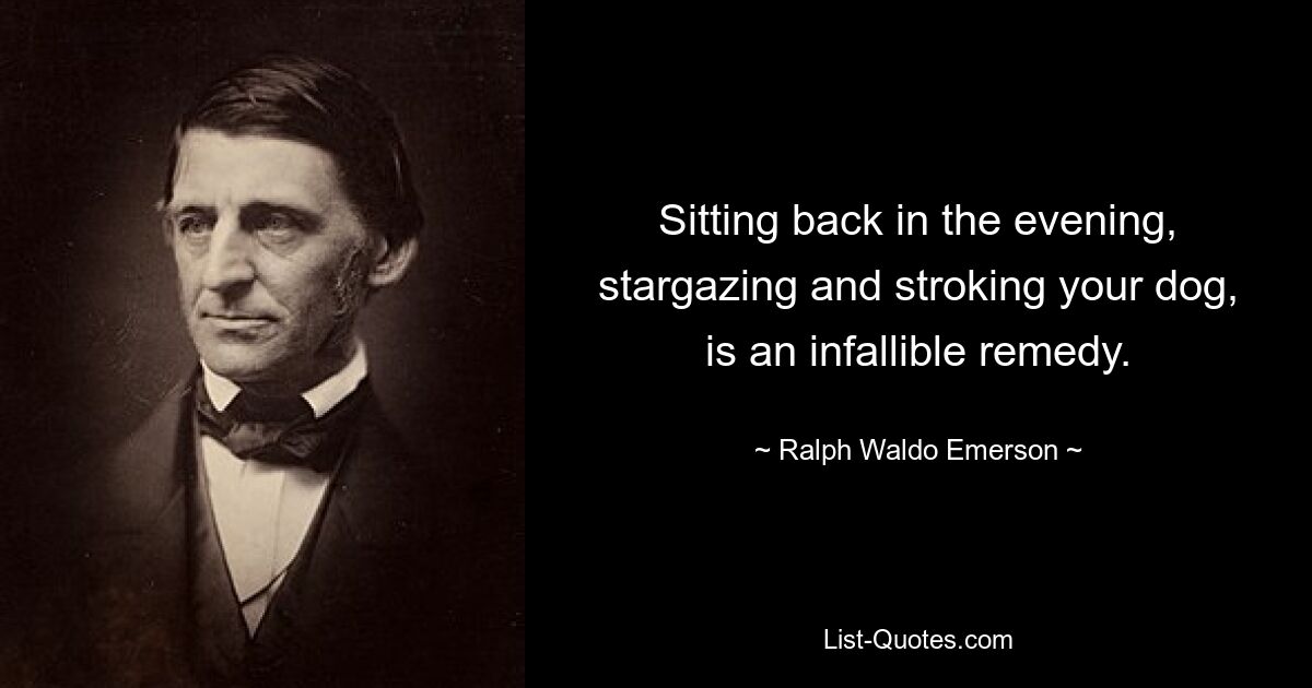 Sitting back in the evening, stargazing and stroking your dog, is an infallible remedy. — © Ralph Waldo Emerson