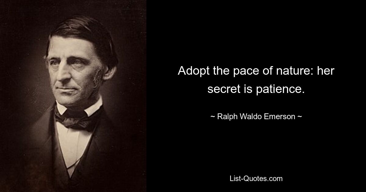 Adopt the pace of nature: her secret is patience. — © Ralph Waldo Emerson