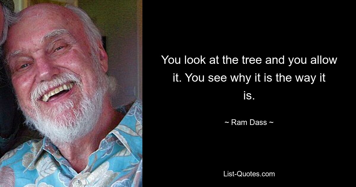 You look at the tree and you allow it. You see why it is the way it is. — © Ram Dass