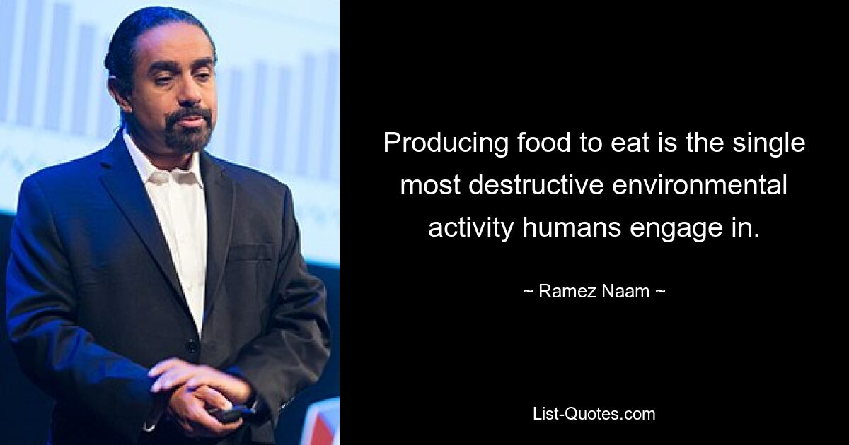 Producing food to eat is the single most destructive environmental activity humans engage in. — © Ramez Naam