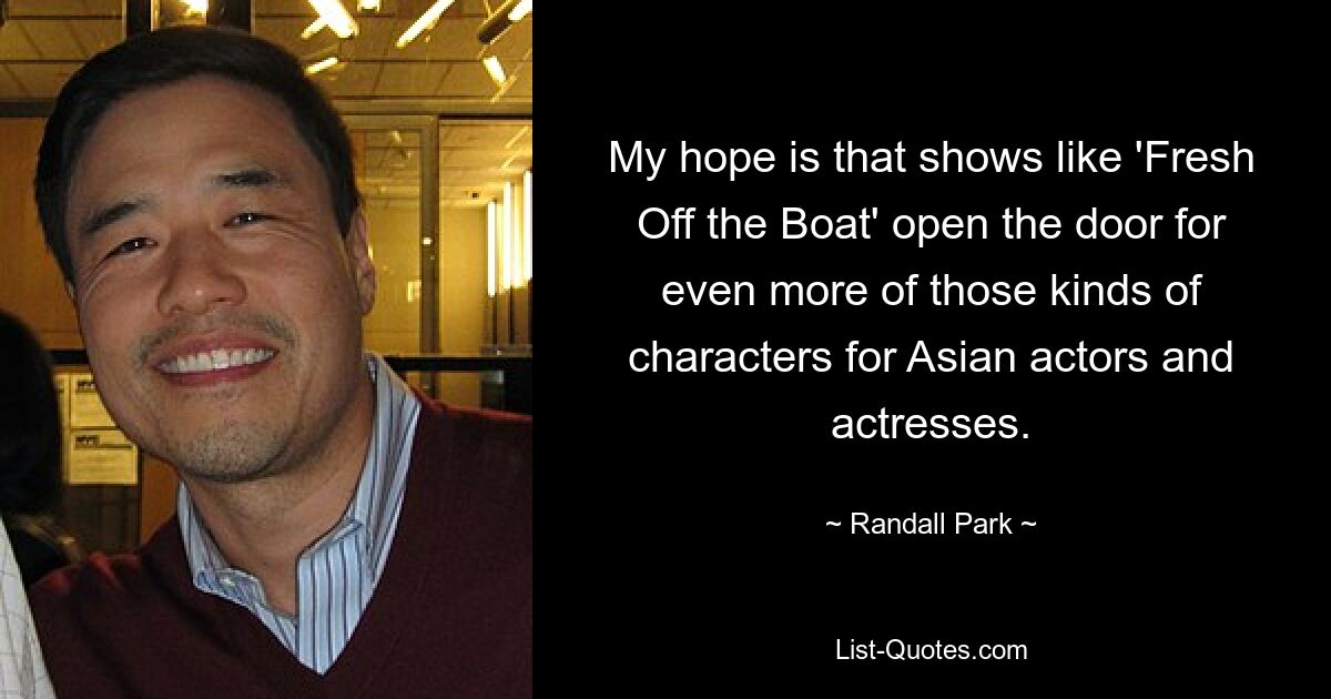 My hope is that shows like 'Fresh Off the Boat' open the door for even more of those kinds of characters for Asian actors and actresses. — © Randall Park