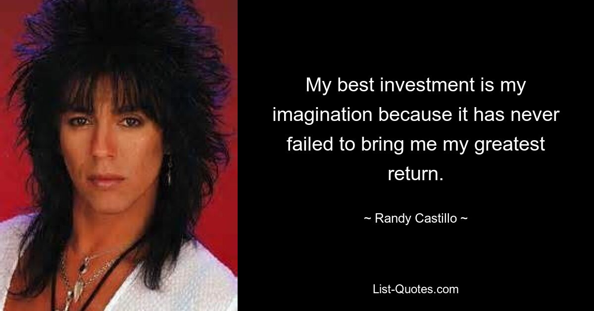 My best investment is my imagination because it has never failed to bring me my greatest return. — © Randy Castillo