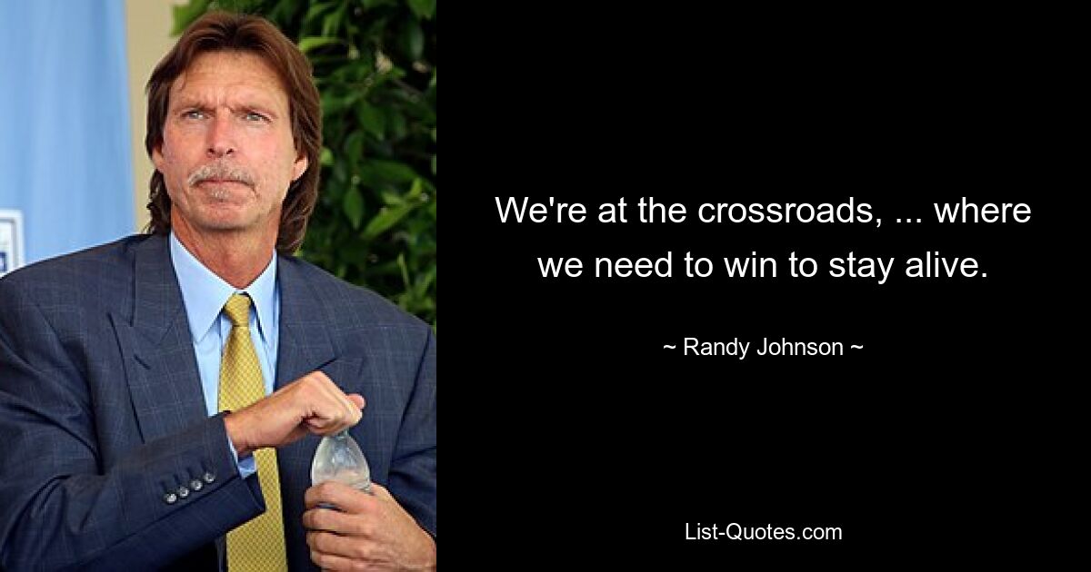 We're at the crossroads, ... where we need to win to stay alive. — © Randy Johnson