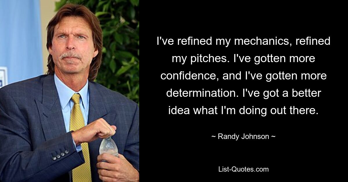 I've refined my mechanics, refined my pitches. I've gotten more confidence, and I've gotten more determination. I've got a better idea what I'm doing out there. — © Randy Johnson