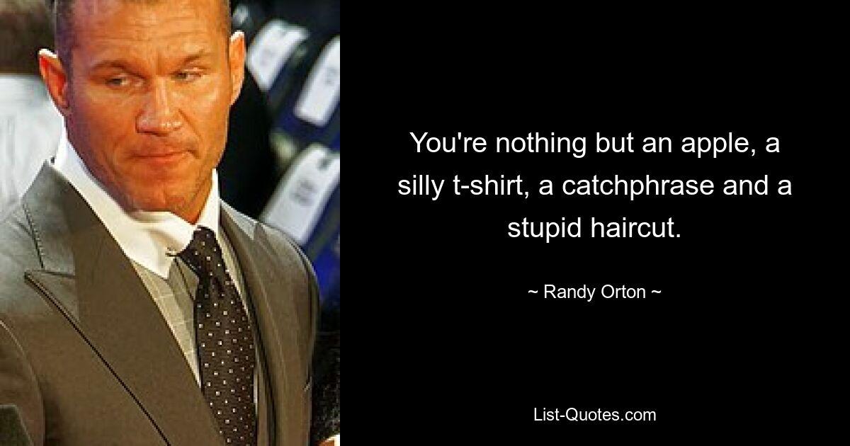 You're nothing but an apple, a silly t-shirt, a catchphrase and a stupid haircut. — © Randy Orton