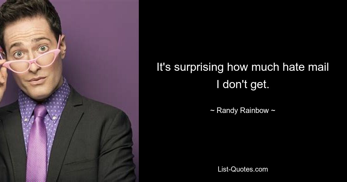 It's surprising how much hate mail I don't get. — © Randy Rainbow