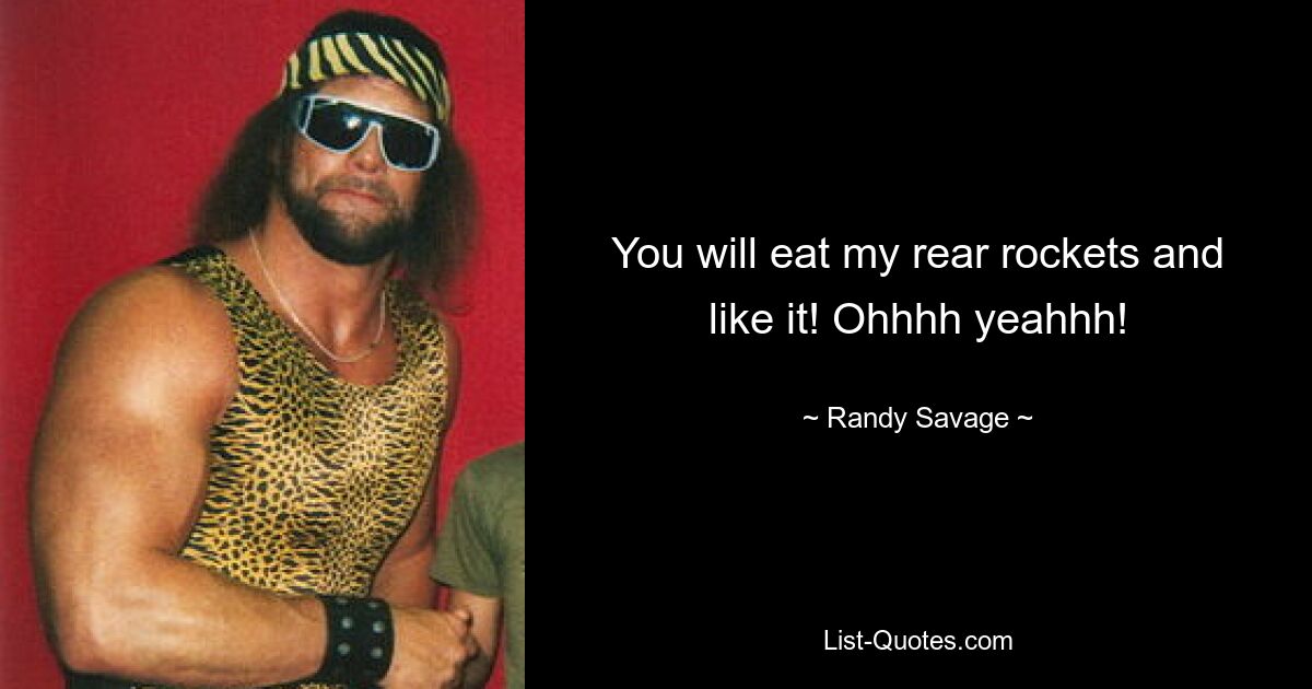 You will eat my rear rockets and like it! Ohhhh yeahhh! — © Randy Savage