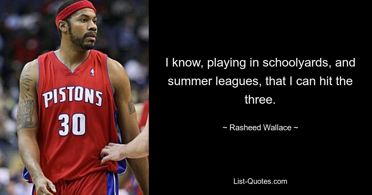 I know, playing in schoolyards, and summer leagues, that I can hit the three. — © Rasheed Wallace