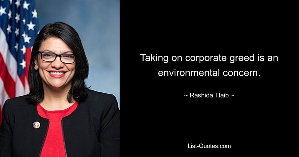 Taking on corporate greed is an environmental concern. — © Rashida Tlaib