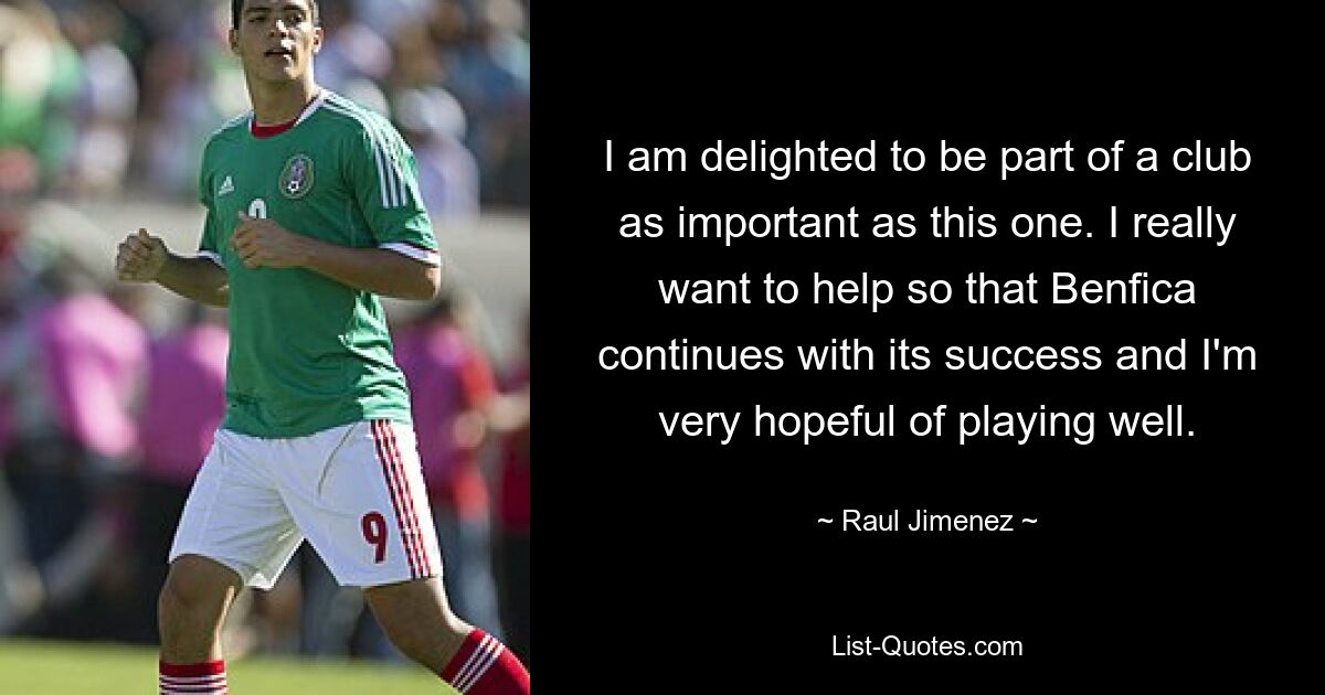 I am delighted to be part of a club as important as this one. I really want to help so that Benfica continues with its success and I'm very hopeful of playing well. — © Raul Jimenez