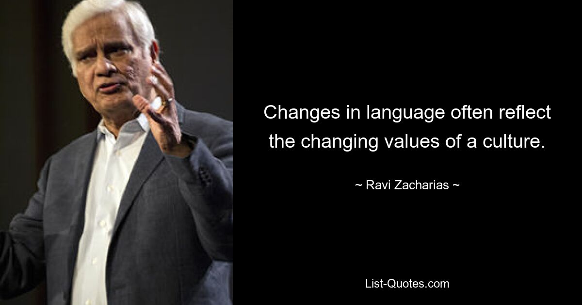 Changes in language often reflect the changing values of a culture. — © Ravi Zacharias