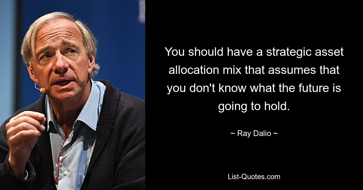 You should have a strategic asset allocation mix that assumes that you don't know what the future is going to hold. — © Ray Dalio