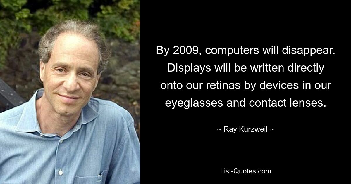 Bis 2009 werden Computer verschwinden. Anzeigen werden durch Geräte in unseren Brillen und Kontaktlinsen direkt auf unsere Netzhaut geschrieben. — © Ray Kurzweil