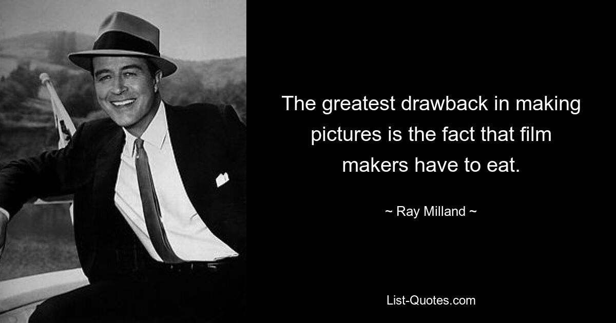 The greatest drawback in making pictures is the fact that film makers have to eat. — © Ray Milland