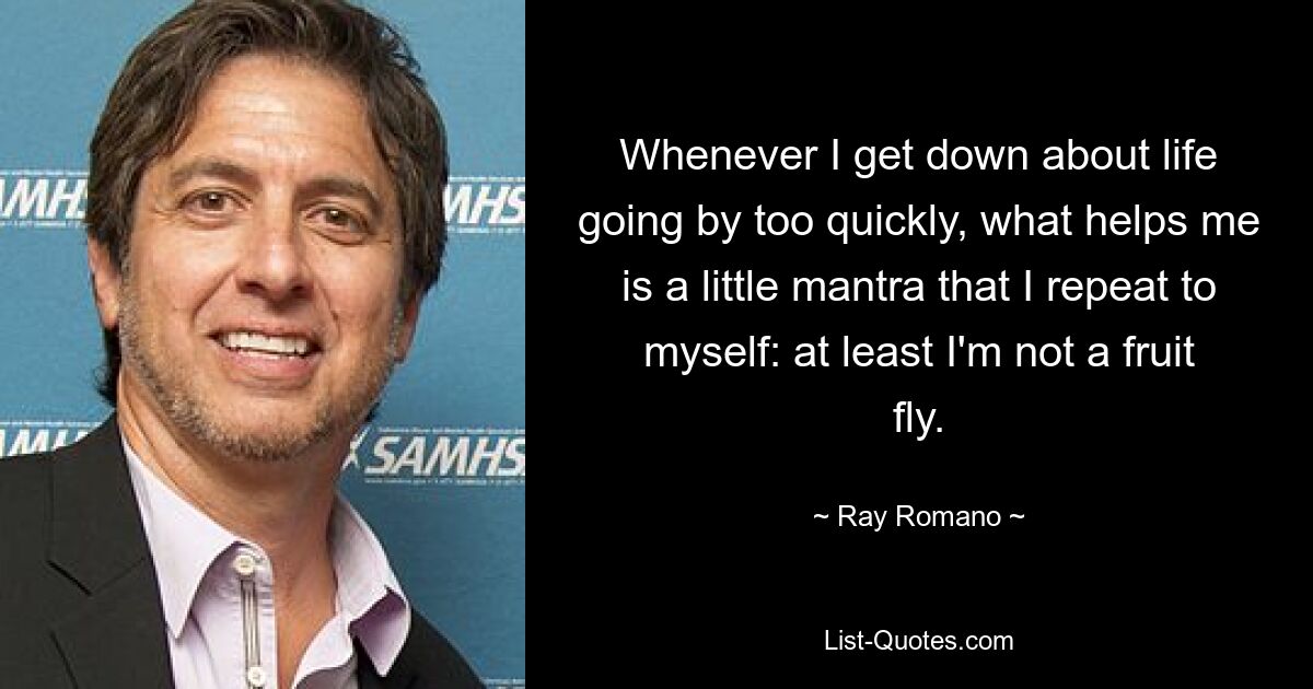 Whenever I get down about life going by too quickly, what helps me is a little mantra that I repeat to myself: at least I'm not a fruit fly. — © Ray Romano