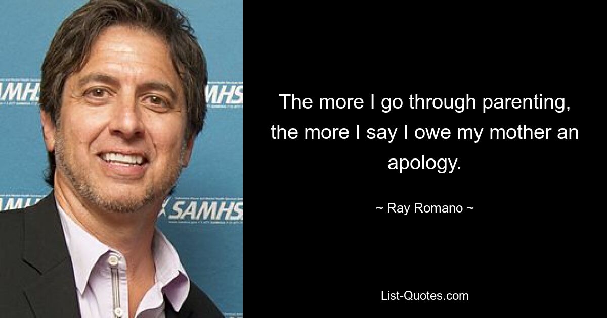 The more I go through parenting, the more I say I owe my mother an apology. — © Ray Romano