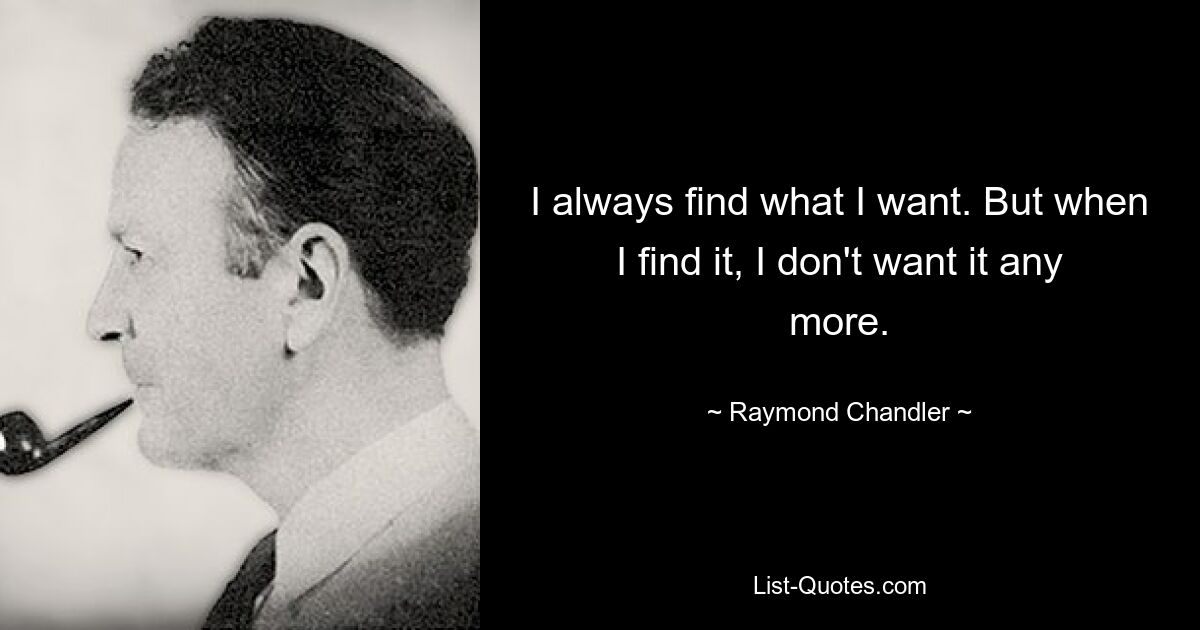 I always find what I want. But when I find it, I don't want it any more. — © Raymond Chandler