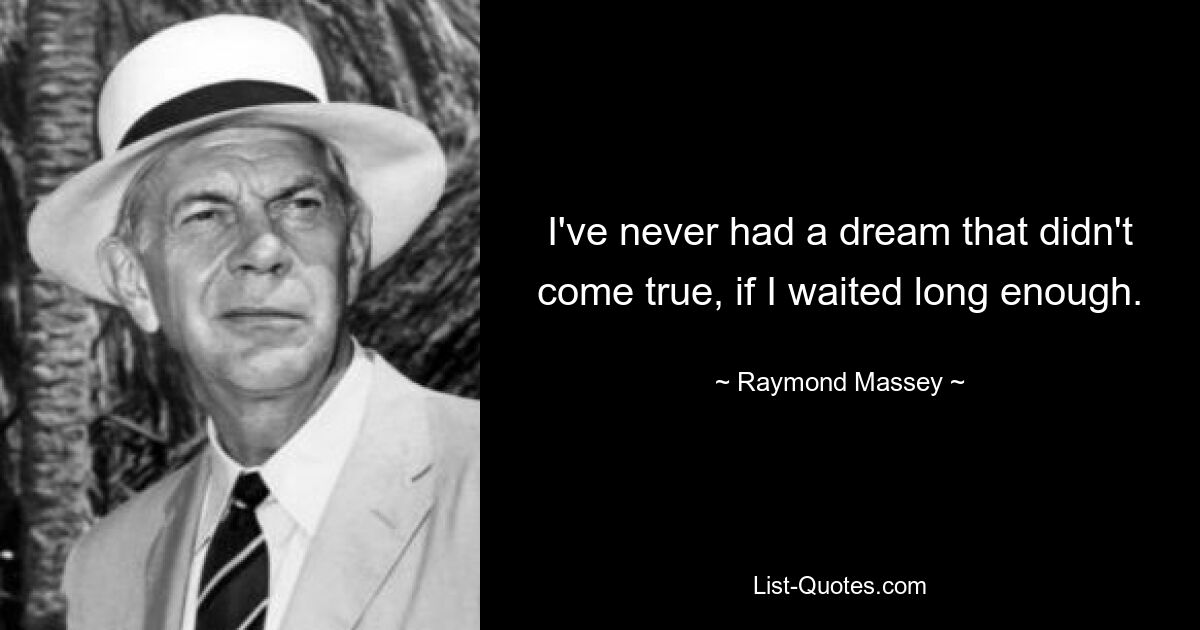 I've never had a dream that didn't come true, if I waited long enough. — © Raymond Massey