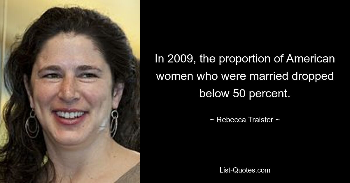 In 2009, the proportion of American women who were married dropped below 50 percent. — © Rebecca Traister