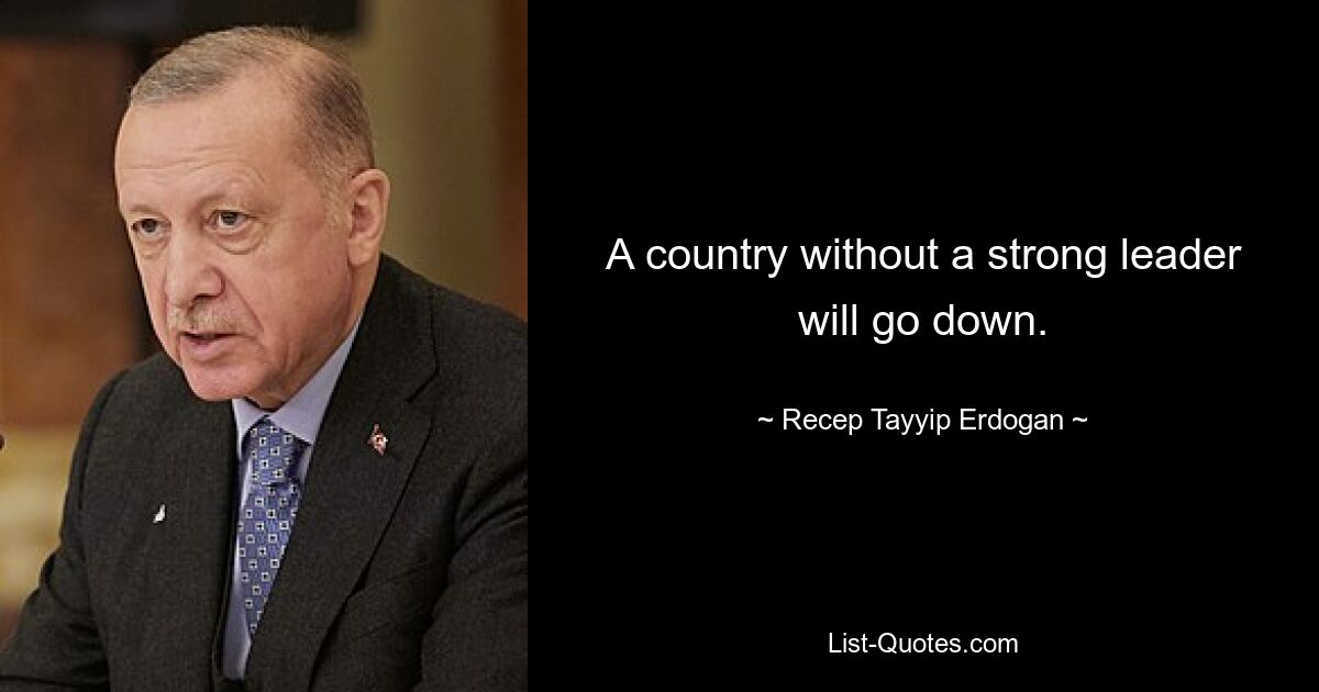 A country without a strong leader will go down. — © Recep Tayyip Erdogan