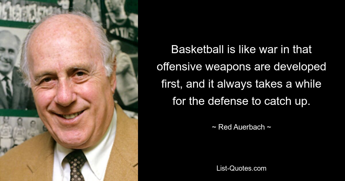 Basketball is like war in that offensive weapons are developed first, and it always takes a while for the defense to catch up. — © Red Auerbach