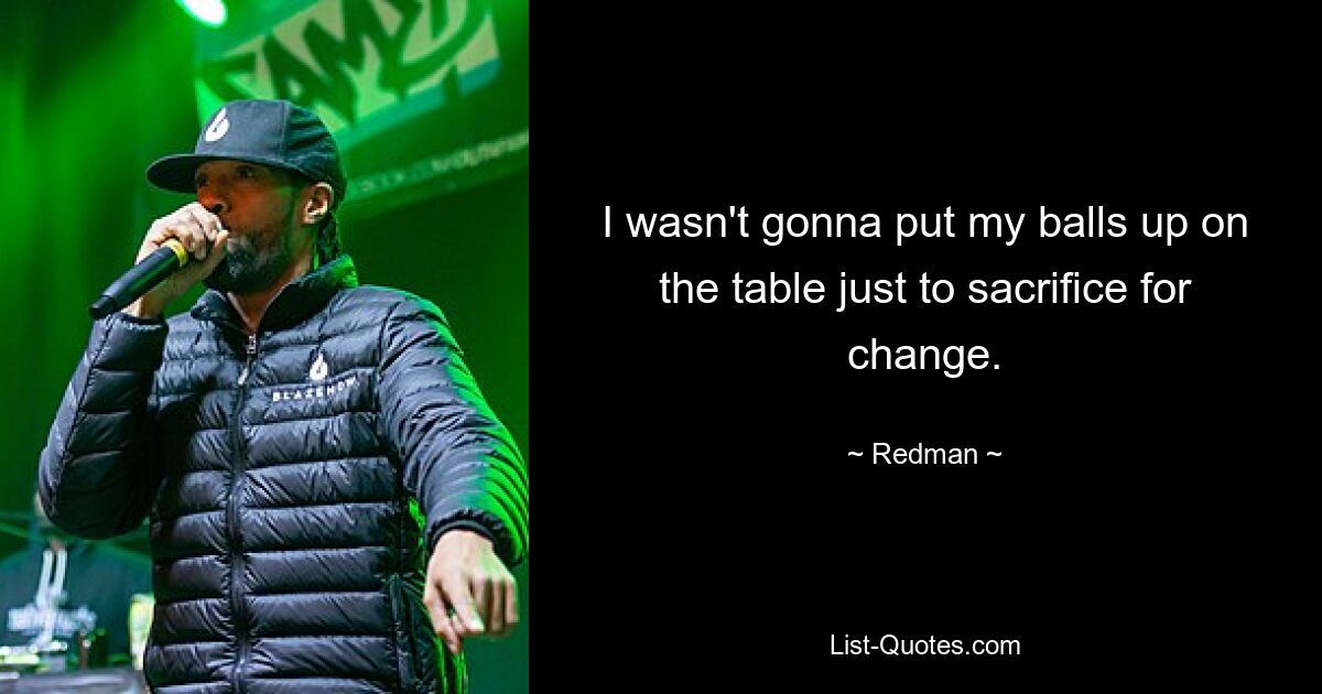 I wasn't gonna put my balls up on the table just to sacrifice for change. — © Redman