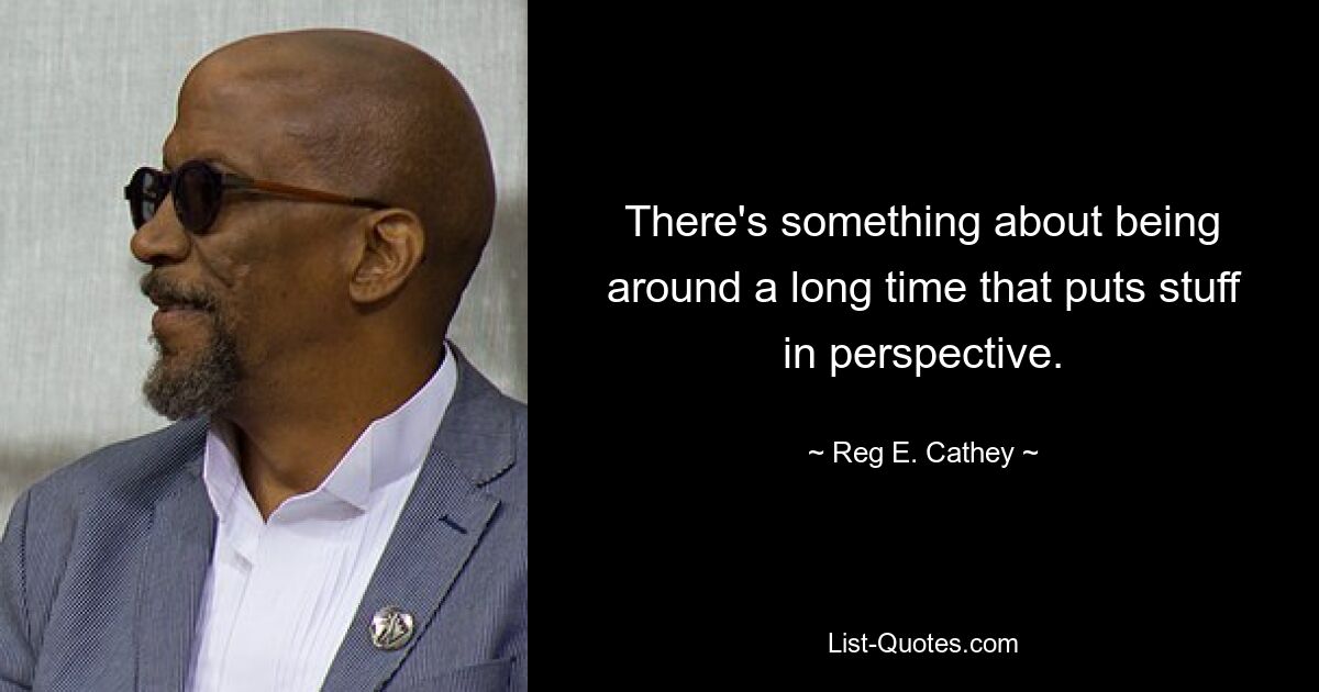 There's something about being around a long time that puts stuff in perspective. — © Reg E. Cathey