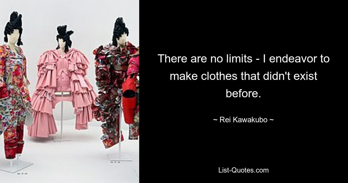 There are no limits - I endeavor to make clothes that didn't exist before. — © Rei Kawakubo