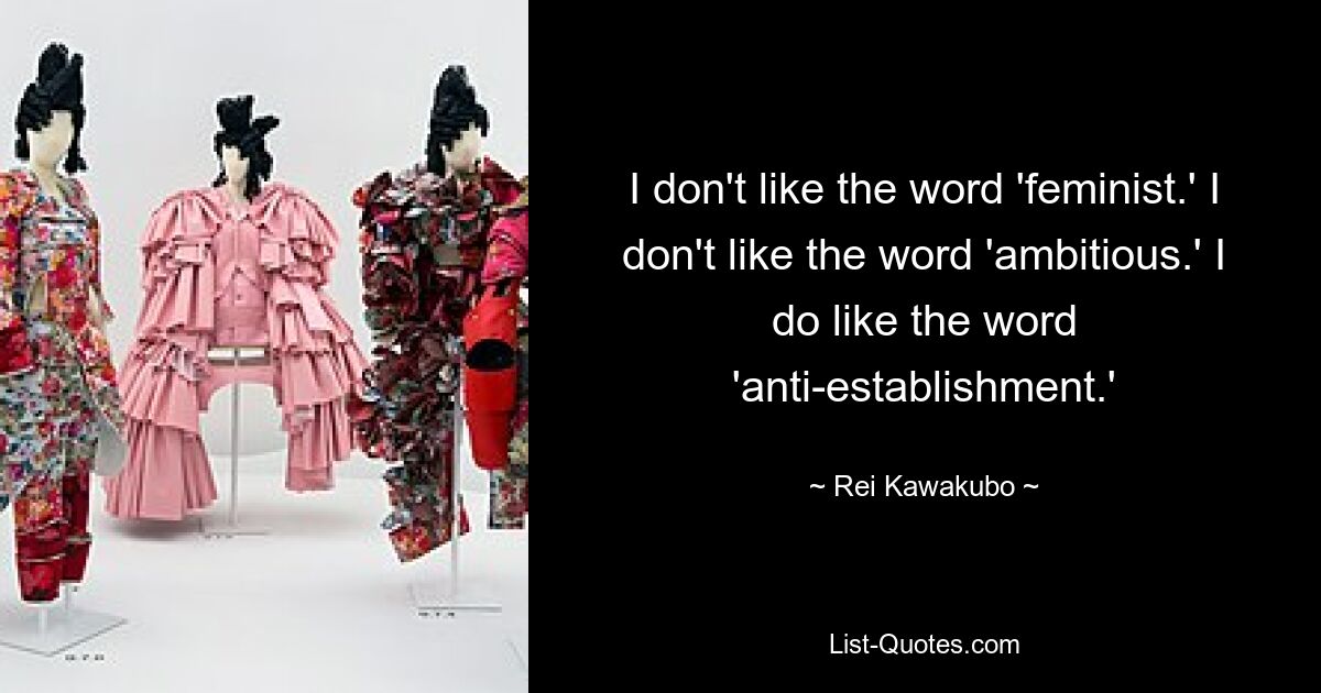 I don't like the word 'feminist.' I don't like the word 'ambitious.' I do like the word 'anti-establishment.' — © Rei Kawakubo