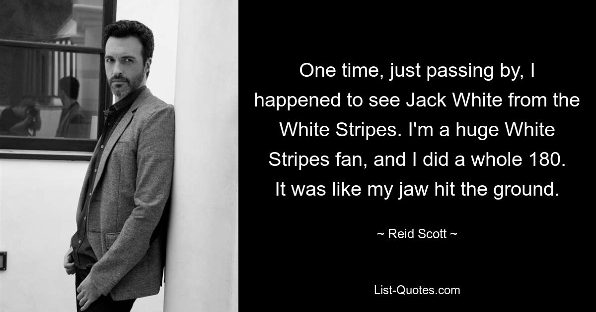 One time, just passing by, I happened to see Jack White from the White Stripes. I'm a huge White Stripes fan, and I did a whole 180. It was like my jaw hit the ground. — © Reid Scott