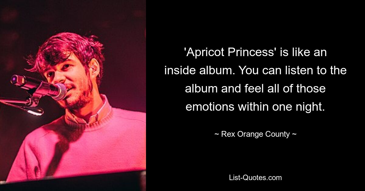 'Apricot Princess' is like an inside album. You can listen to the album and feel all of those emotions within one night. — © Rex Orange County