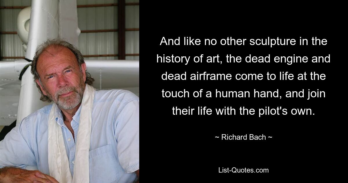 And like no other sculpture in the history of art, the dead engine and dead airframe come to life at the touch of a human hand, and join their life with the pilot's own. — © Richard Bach