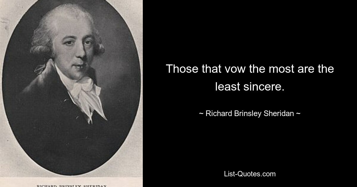 Those that vow the most are the least sincere. — © Richard Brinsley Sheridan