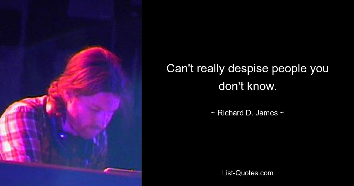 Can't really despise people you don't know. — © Richard D. James